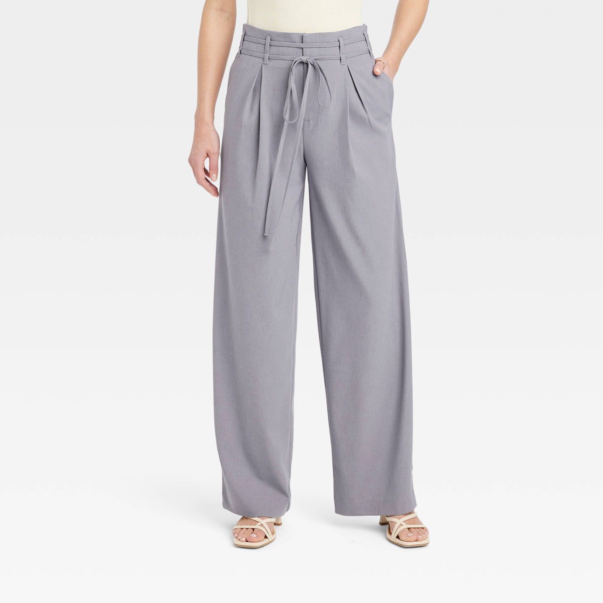 Women's High-Rise Wrap Tie Wide Leg Trousers - A New Day™ | Target