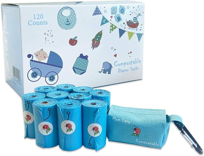 MOM EASY Diaper Disposal Bag Compostable Baby Disposable Diaper Sacks Poop Bags for Baby with Blu... | Amazon (US)
