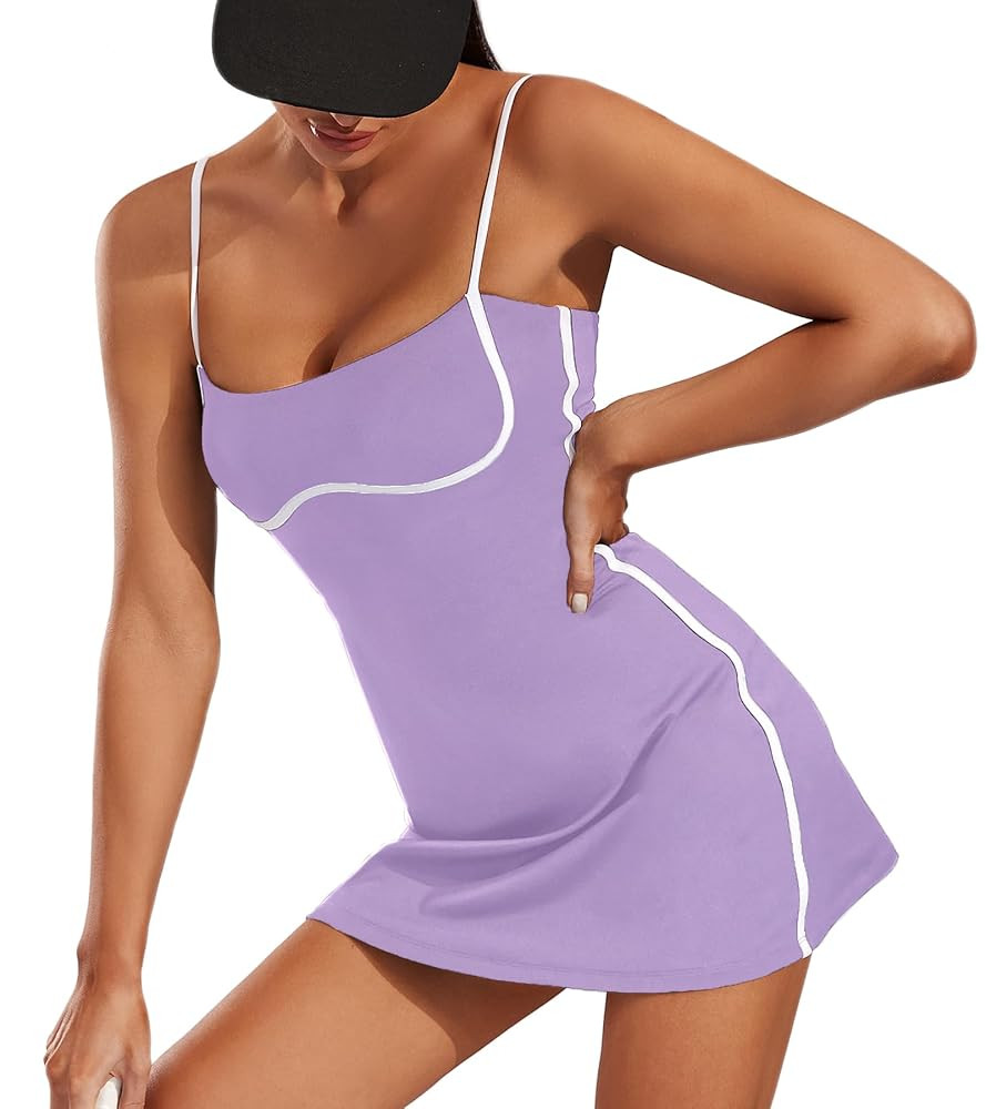 Move With You Womens Workout Tennis Dress with Built-in Bra & Shorts Pockets Sleeveless Exercise ... | Amazon (US)