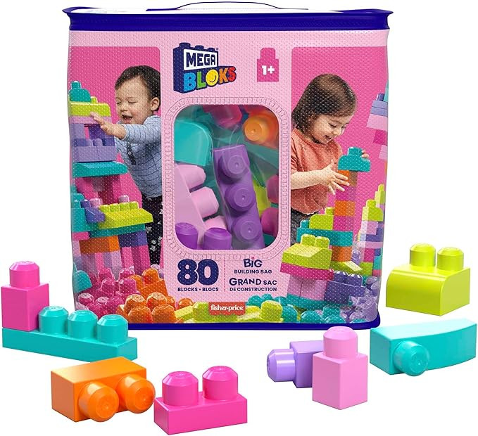 MEGA BLOKS First Builders Toddler Blocks Toys Set, Big Building Bag with 80 Pieces and Storage, P... | Amazon (US)