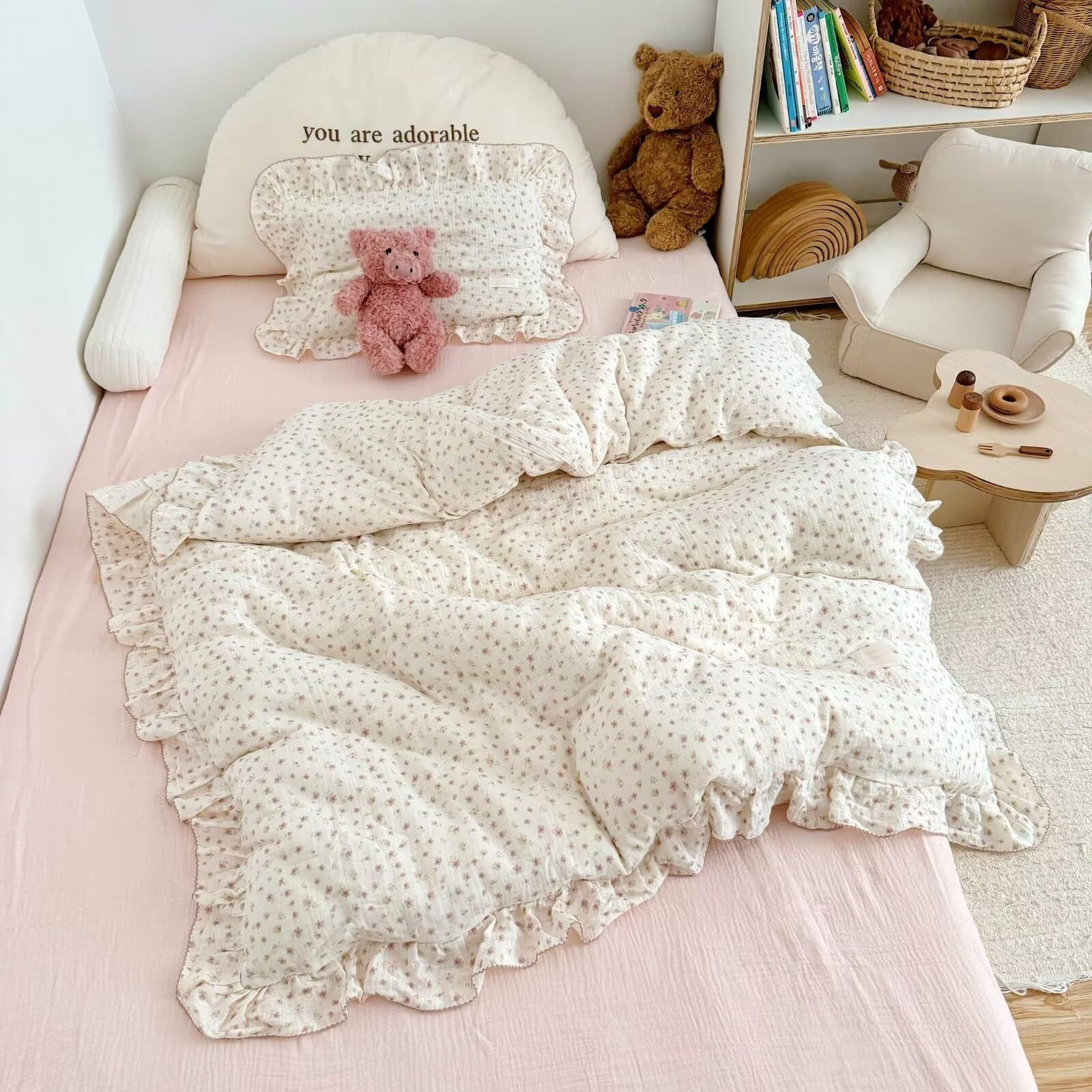 BuLuTu Muslin Cotton Pink Floral Print Duvet Cover for Toddler Girls Kids Comforter Cover for Tod... | Amazon (US)