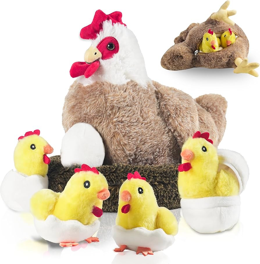 9 in 1 Chicken Stuffed Animal, Stuffed Chicken Toys for Kids Zippered Egg Laying Hen Plush with B... | Amazon (US)