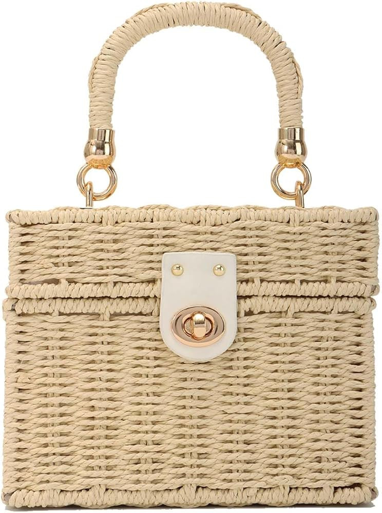 Women Handwoven Straw Bag Rattan Handbag Beach Straw Tote Bag Square Boho Crossbody Bag | Amazon (US)