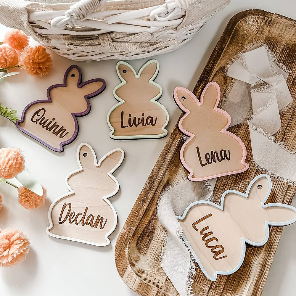 Imaginate Personalized Handmade 3D Layered Easter Bunny Basket Tag - Custom Wood & Acrylic Laser ... | Amazon (US)