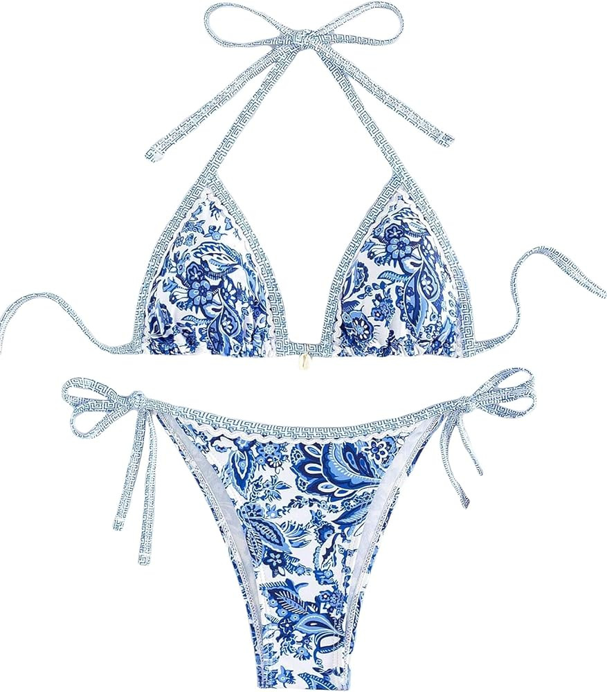 Women's Floral Printed Bathing Suit Halter Paisley Summer Swimsuit Bikinis Set | Amazon (US)