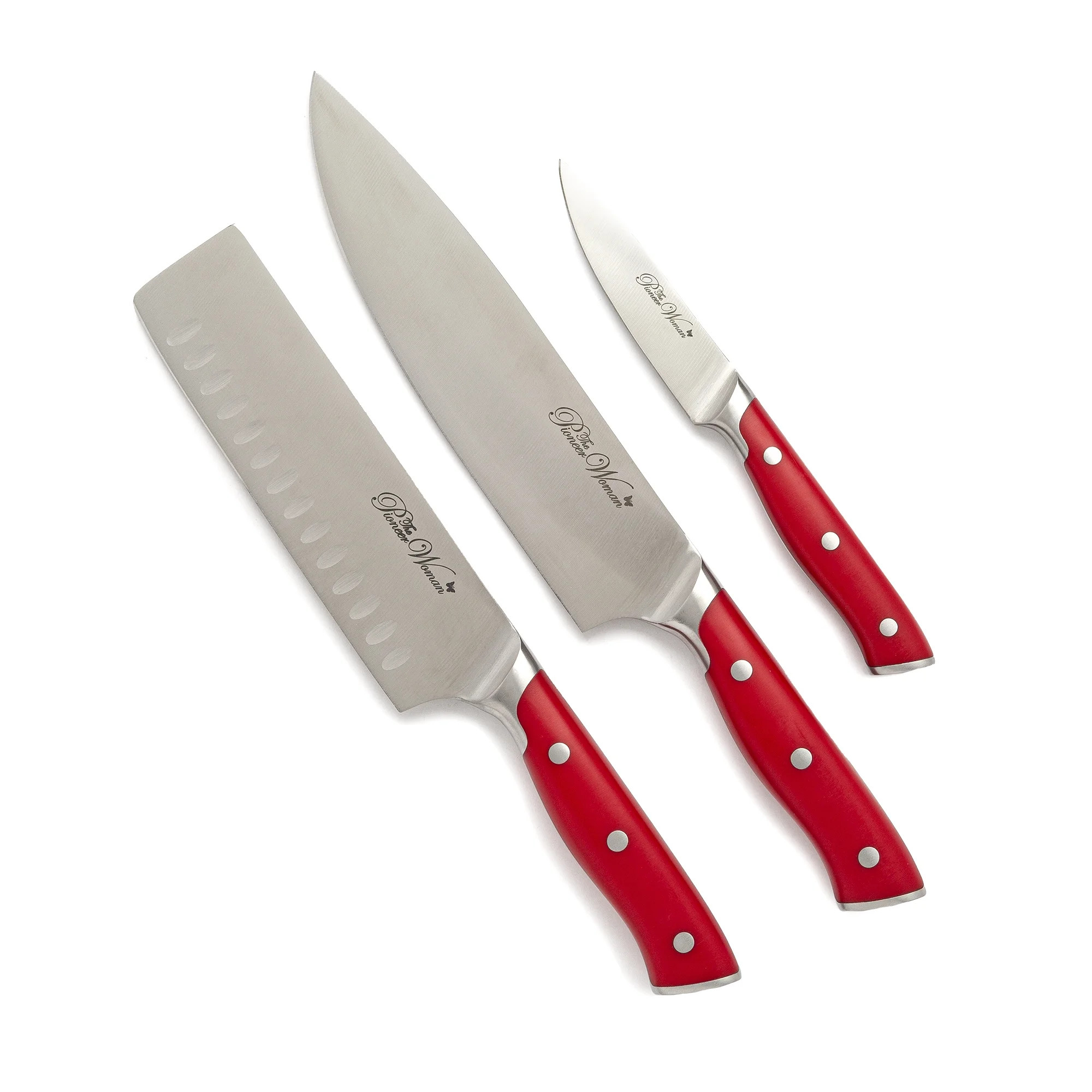The Pioneer Woman 3 Piece Stainless Steel Knife Bundle Set, Red | Walmart (US)