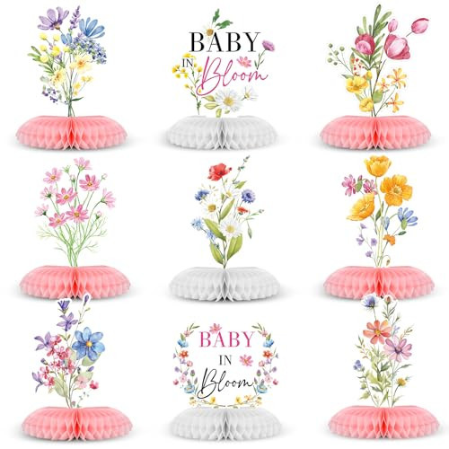 Weekgrat 9 Pcs Wildflower Baby in Bloom Baby Shower Decoration Spring Floral Flower Theme Honeycomb Centerpiece for Table Decor | Amazon (US)