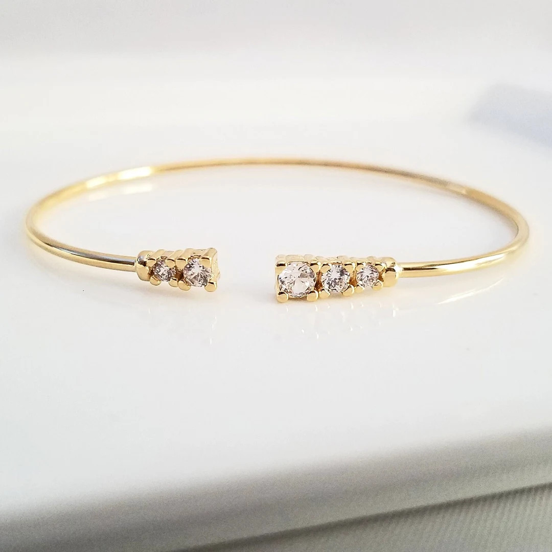 18K Gold Filled CZ Cuff Bracelet, Gold Cubic Zirconia Bracelet, Wedding Jewelry, Bridesmaid Jewel... | Etsy (US)