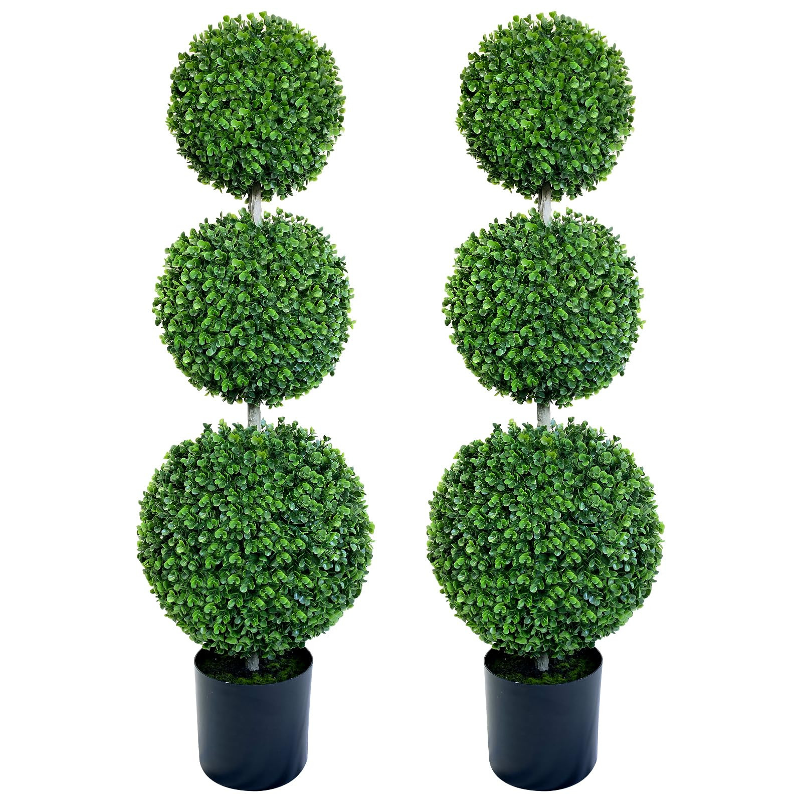 4FT Artificial Topiary Ball Tree Set of 2, Outdoor Indoor Faux Triple Ball Boxwood Plants, Green ... | Amazon (US)