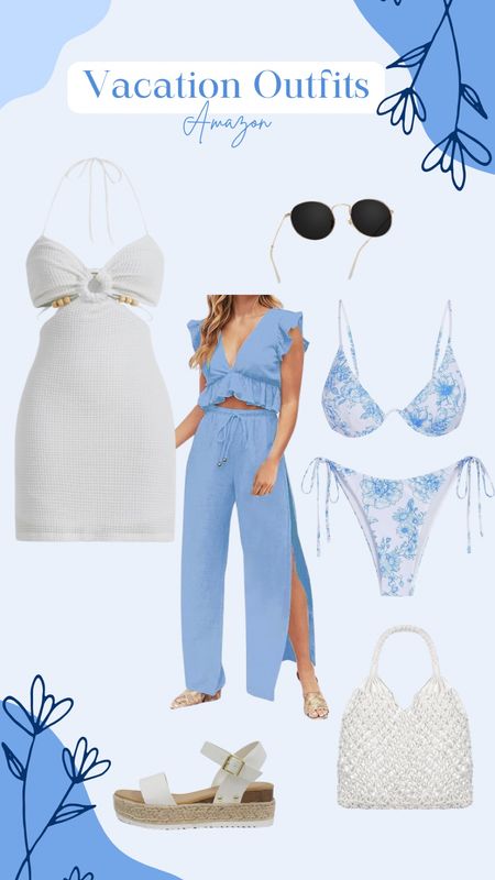 Summer Vacation favorites 💙
Vacation, travel, bikini, blue, dress, two pice set, wedges, sunglasses, beach purse, travel, floral, clean girl, summer 

#LTKstyletip #LTKsalealert #LTKSeasonal