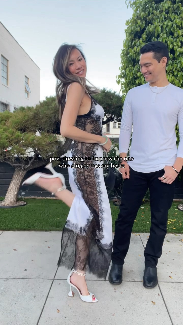 Anniversary dinner fit check 🤍 This lace dress is so stunning! Love the lace placement. Would be perfect for a bride, wedding festivities, date night or vacation dress. 

White dress, white and black dress, lace dress, summer dress, weddings dress, bridal dress, bachelorette dress, men’s fashion, menswear, men’s top, men’s jeans, The Stylizt 

#LTKStyleTip #LTKMens #LTKWedding