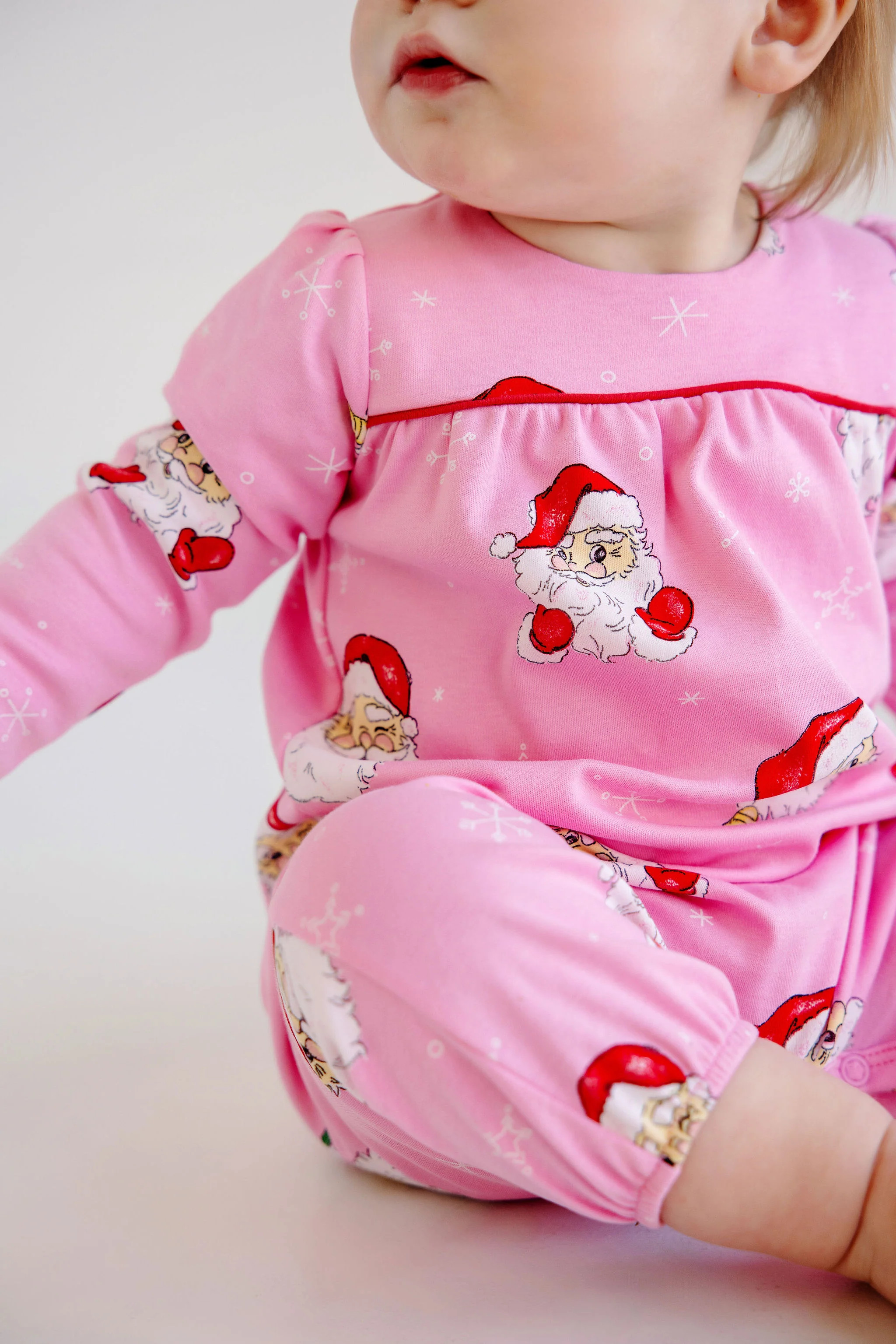 Long Sleeve Penny's Playsuit - Dear Santa (Hamptons Hot Pink) with Richmond Red | The Beaufort Bonnet Company