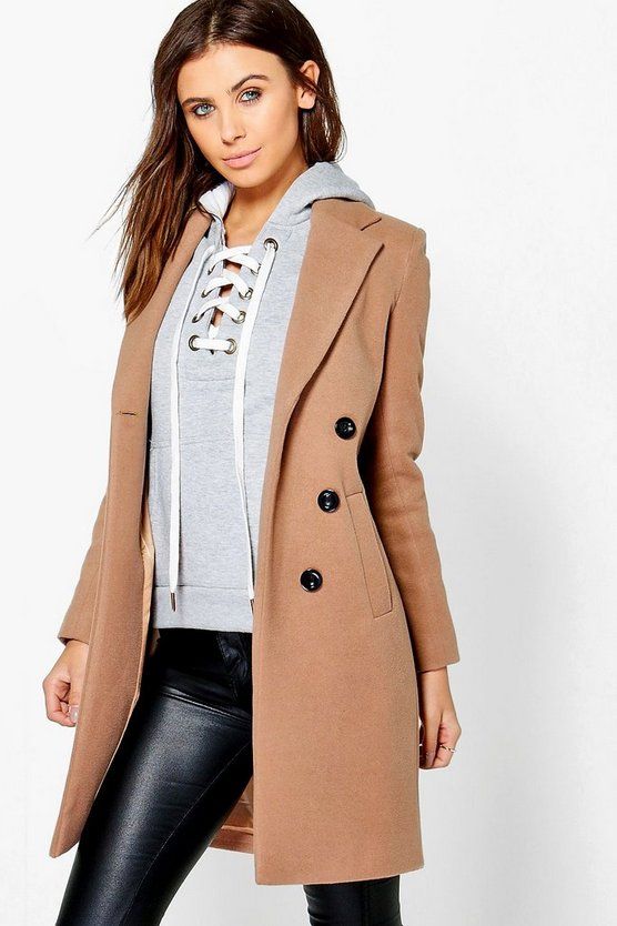 Petite Double Breasted Camel Duster Coat | Boohoo.com (US & CA)