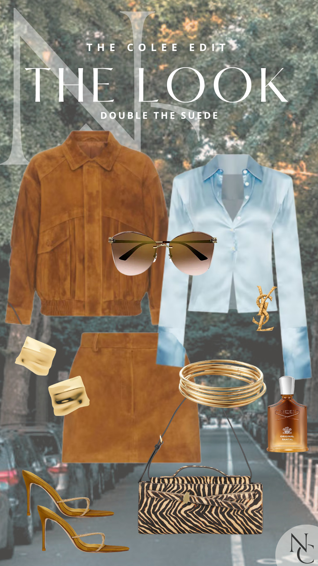 DOUBLE THE SUEDE 🤎🩵

Double the suede, double the fun. 🤎

A cognac suede jacket + matching mini already had me, but that icy blue satin shirt completely changes the look. Then I added zebra, gold jewelry and barely-there heels because neutrals deserve a little drama too.

Texture + unexpected color = the fall formula.

#SuedeStyle #FallTrends #FallOutfit #TheColeeEdit #LTKStyle 

 #LTKdayinmylife #LTKgrwm #LTKootd