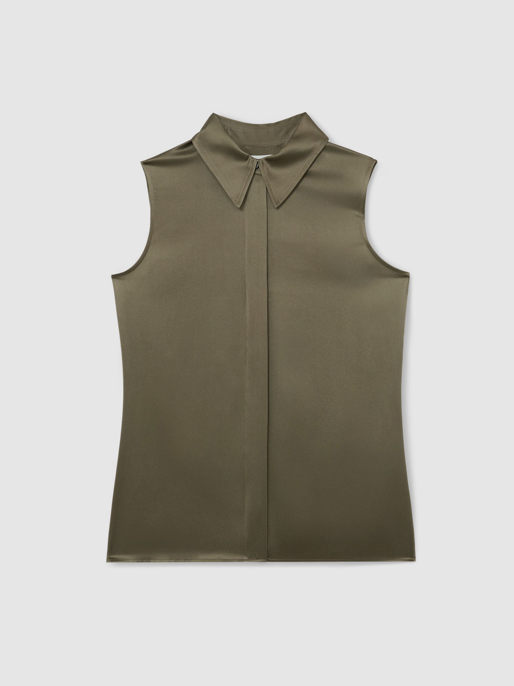 Reiss Silk Sleeveless Shirt in Khaki Green - REISS | Reiss UK