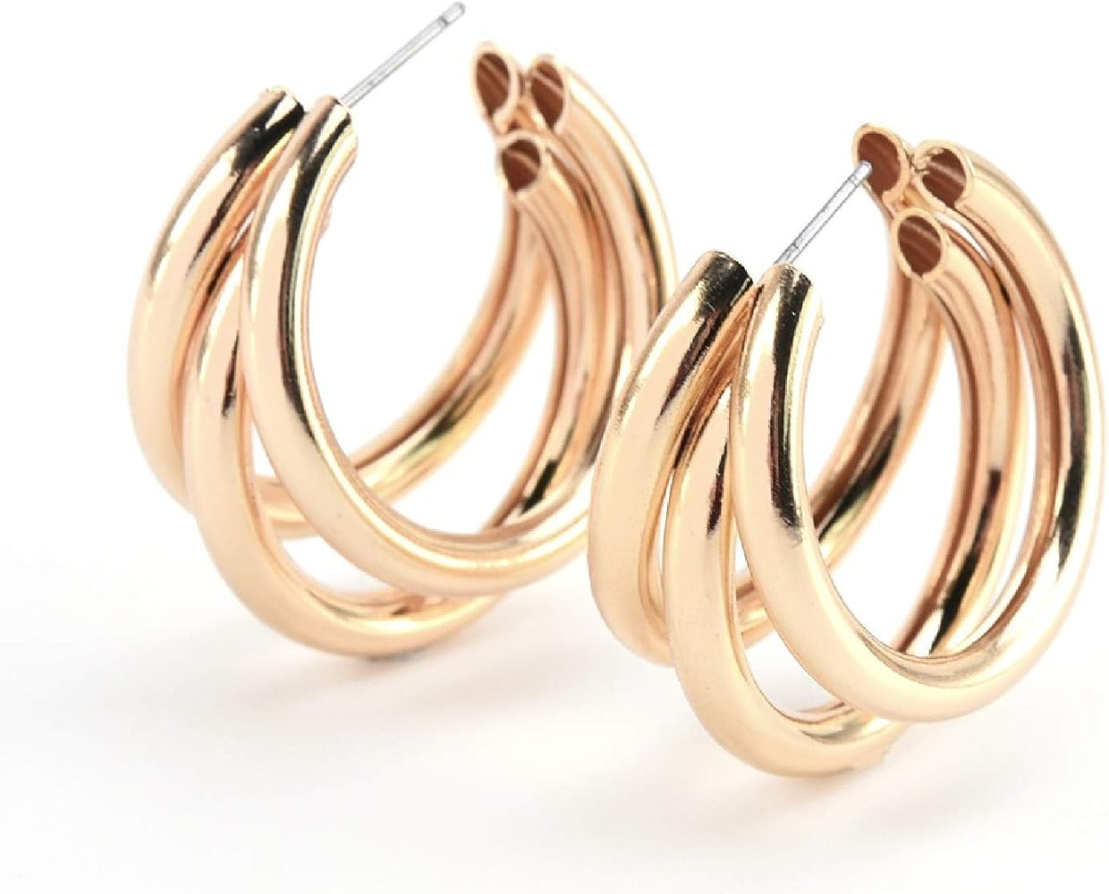 Chunky Gold Hoop Earrings for Women – 14K Gold Plated or Silver Large Triple Hoop Earrings – ... | Amazon (US)
