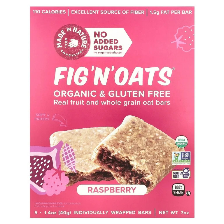 Made in Nature Fig 'N' Oats®, Raspberry, 5 Individually Wrapped Bars, 1.4 oz (40 g) Each | Walmart (US)