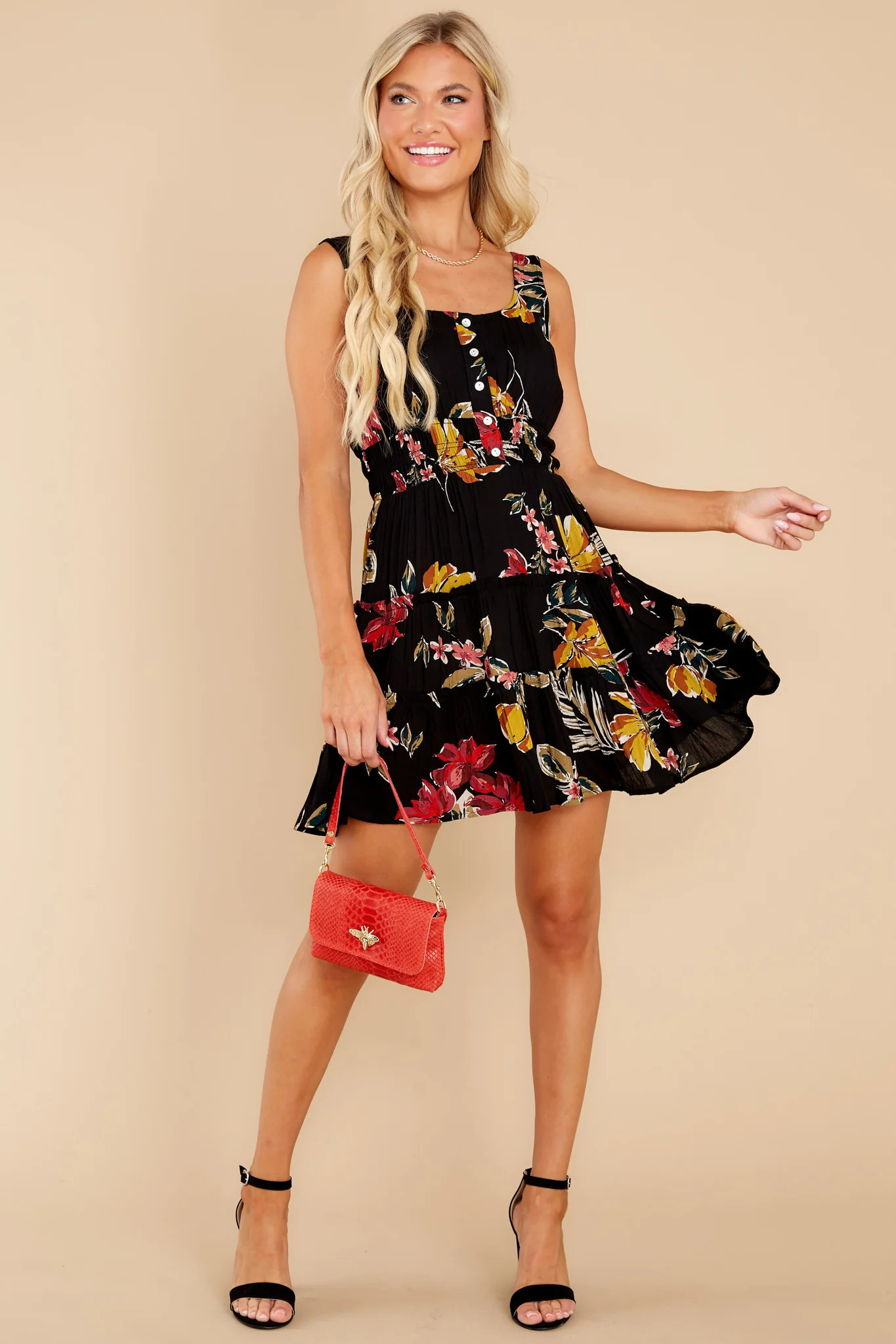 Who Knows Black Multi Floral Print Dress | Red Dress 