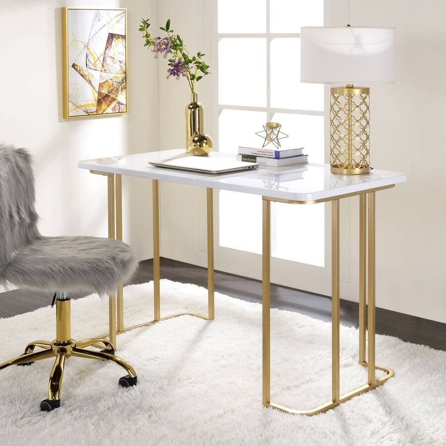 GOODSILO - Contemporary White and Gold Writing Desk with Open Base Design for Home Office and Stu... | Best Buy U.S.
