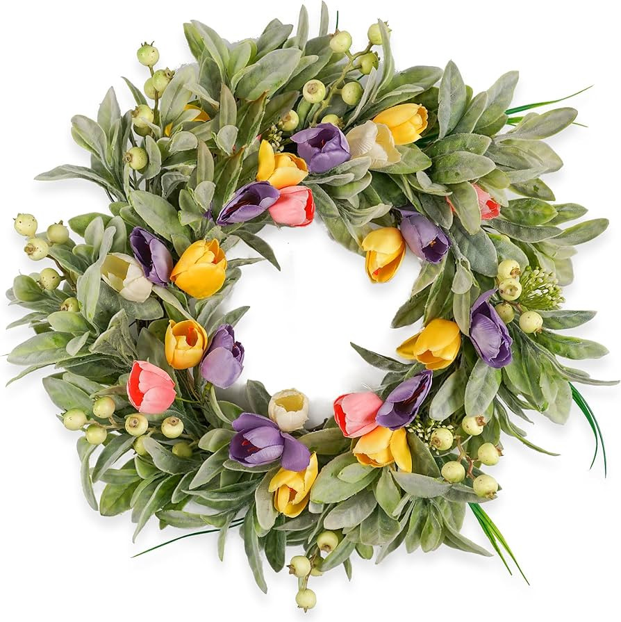 Tulip Spring Wreaths for Front Door 22 Inch, All Season Floral Wreath for Outdoor Indoor Flower, ... | Amazon (US)