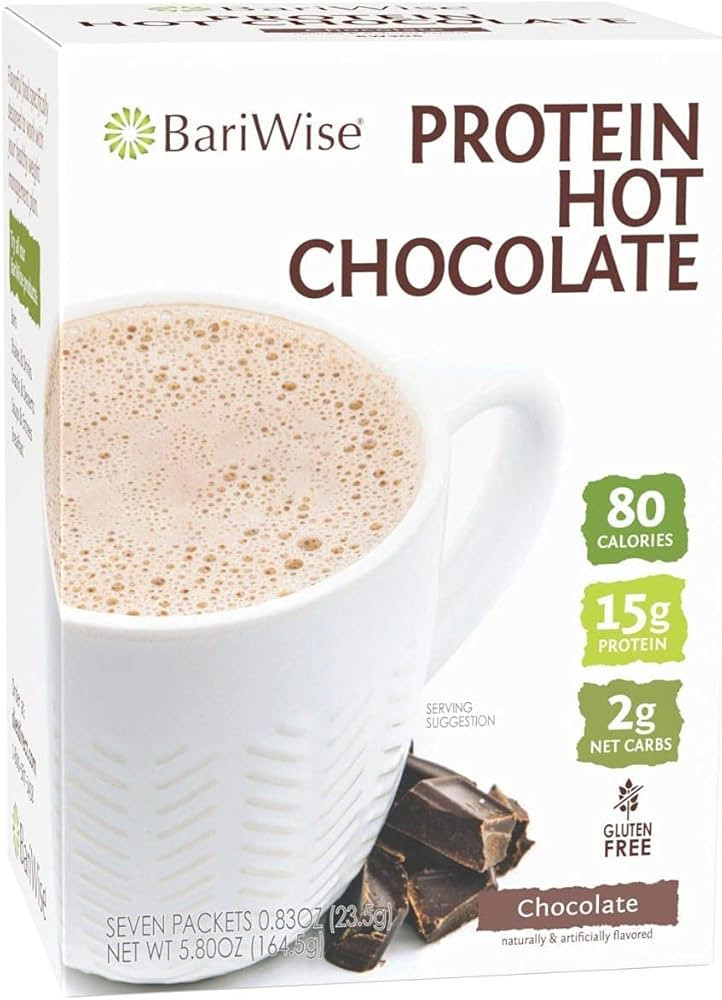 BariWise Protein Hot Cocoa, Chocolate, 80 Calories, 15g Protein, 2g Net Carbs, Gluten Free (7ct) | Amazon (US)