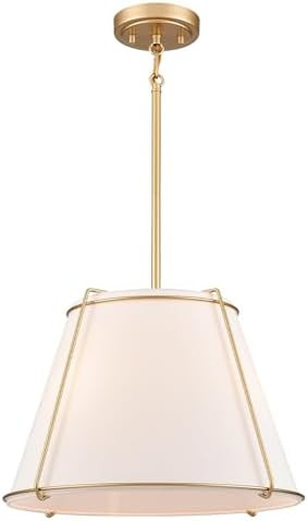 Cone Pendant Light Fixture with Metal Lantern Fabric Drum Shade 16" White and Gold Chandeliers fo... | Amazon (US)