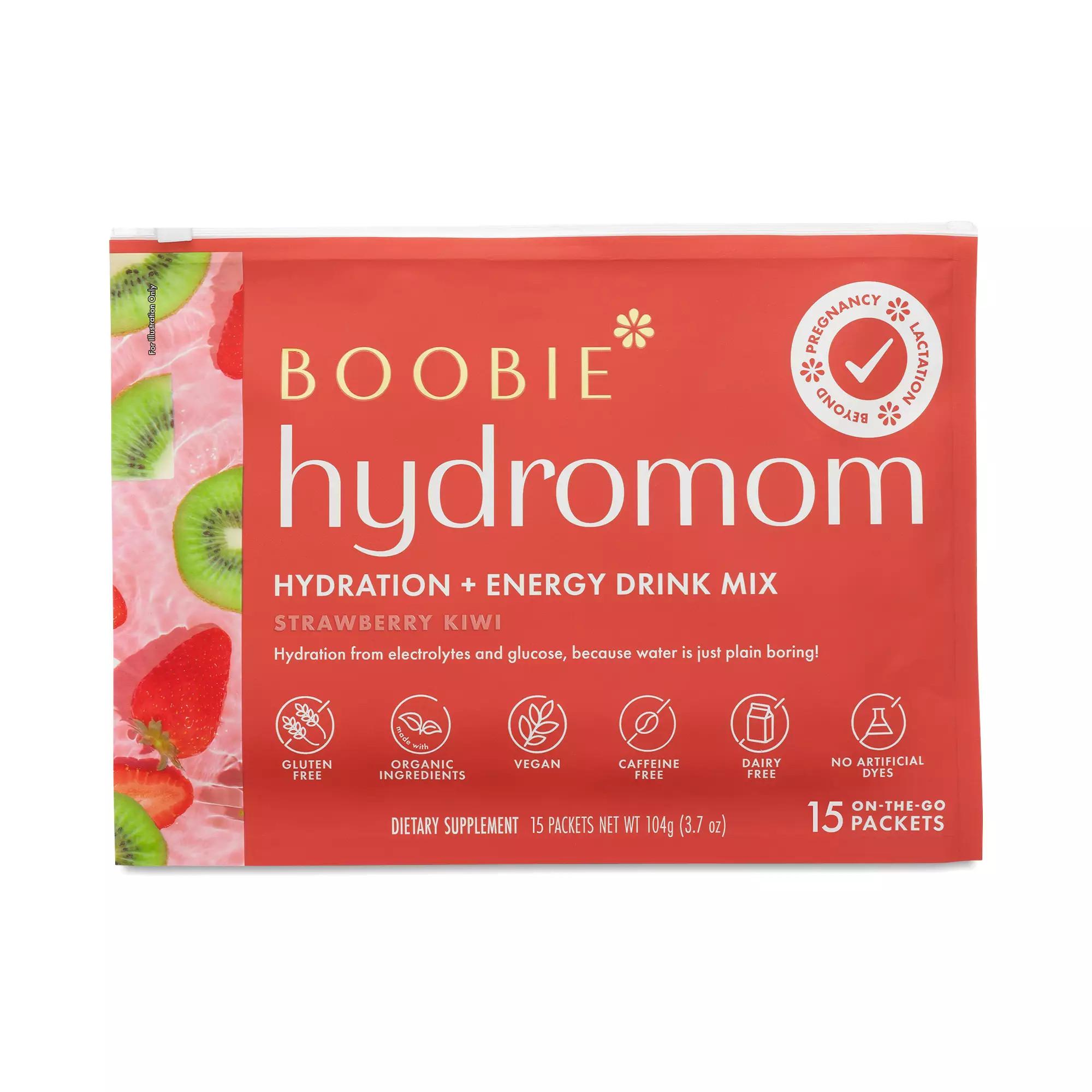 Boobie Hydromom Electrolyte Drink, Strawberry Kiwi 15 sticks | Thrive Market