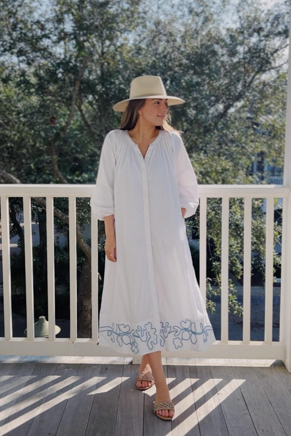 Lake Pajama white button down brunch dress with beautiful blue embroidery 🤍 true to size - wearing a small 

#LTKBump #LTKSaleAlert