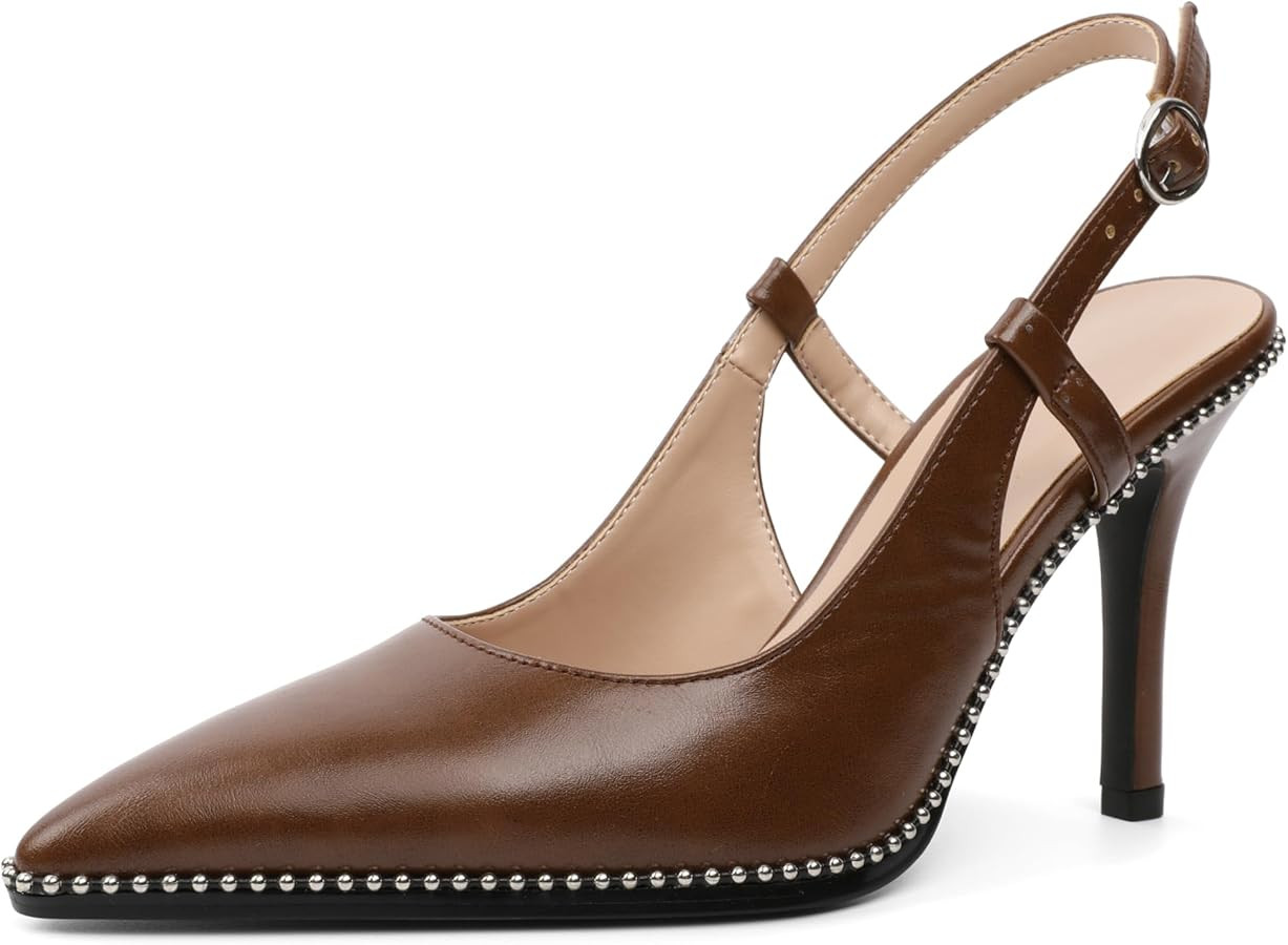 Esvowido Slingback High Heels for Women Pointed Closed Toe Pumps with Adjustable Buckle 3.5 Inch ... | Amazon (US)