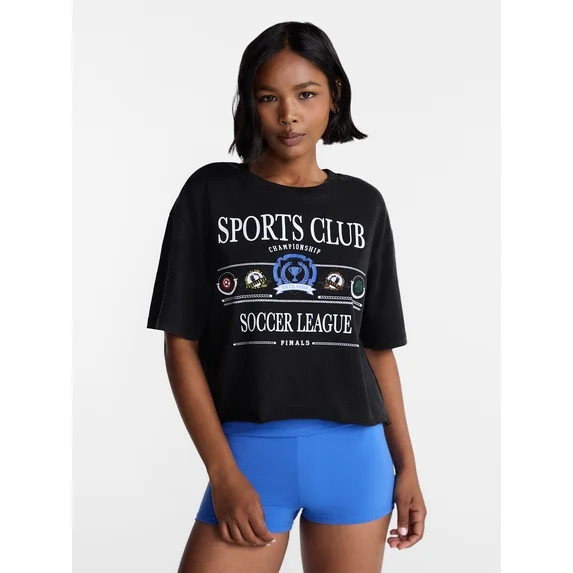 No Boundaries Boxy Cropped Graphic Tee, Women's and Women's Plus XXS-4X | Walmart (US)