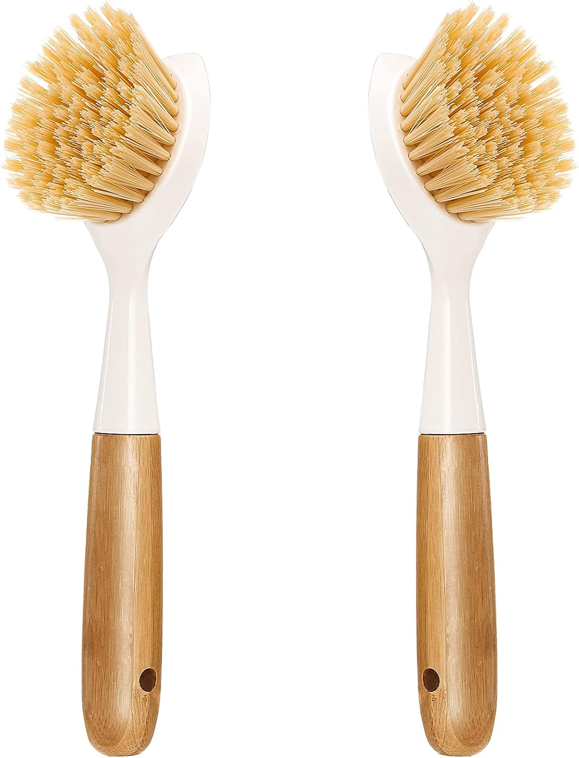 2 Pack Kitchen Dish Brush Bamboo Handle Dish Scrubber Built-in Scraper, Scrub Brush for Pans, Pot... | Amazon (US)