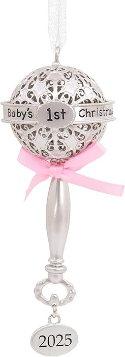 Hallmark Baby's First Christmas Silver Rattle with Pink Ribbon 2025 Christmas Ornament, Metal, Ne... | Amazon (US)