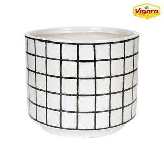 8 in. Westerly Small White/Black Grid Ceramic Pot (8 in. D x 6.7 in. H) | The Home Depot