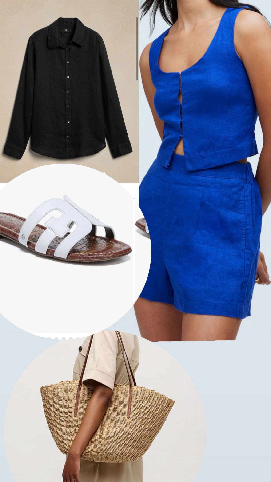 Blue, black, white, and natural brown is one of my favorite combinations. Everything linen in shirts, pants, and skirts for the summer is all I need 💙 #SummerStyle #LinenLove #OutfitInspo

#LTKStyleTip #LTKTravel #LTKOver40