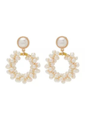 Crown & Ivy Gold Tone Pearl Cluster Drop Hoop Earrings | Belk