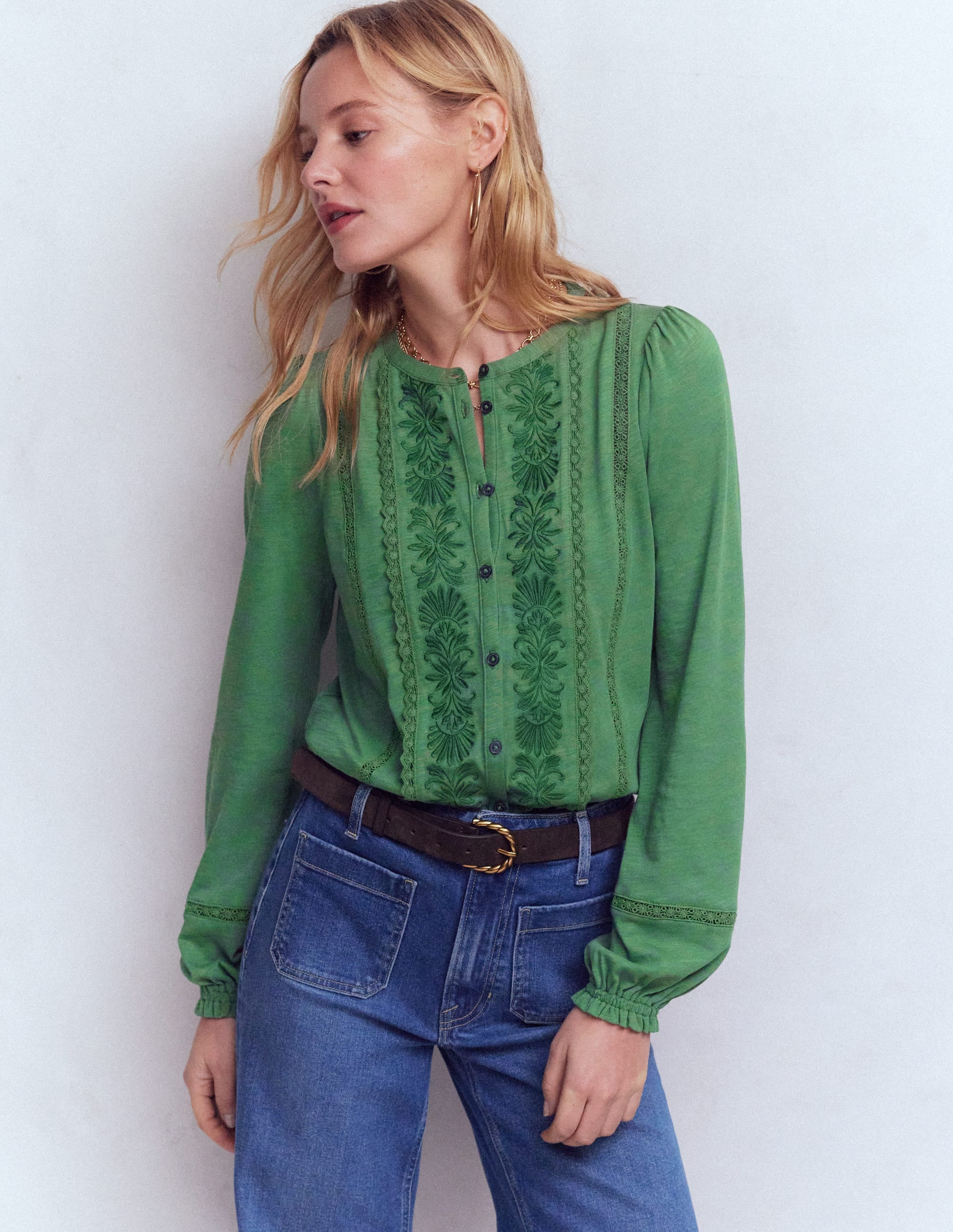 Embroidered Jersey Shirt-Willow Green | Boden (US)