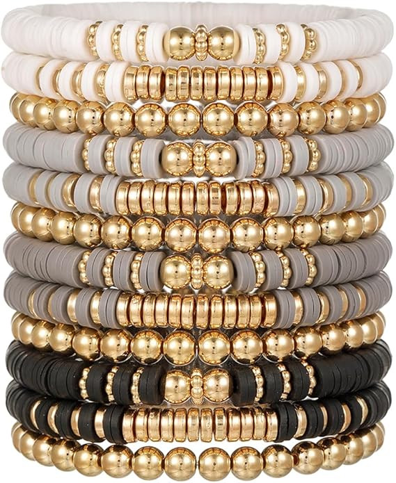 12pcs Friendship Bracelets Beaded Bracelets Heishi Bracelet Cute Bracelets Stack Vinyl Clay Disc ... | Amazon (US)