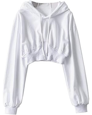 Oiefeen Women's Long Sleeve Sweatshirt Waist Drawstring Short Top High Waist Hoodie | Amazon (US)