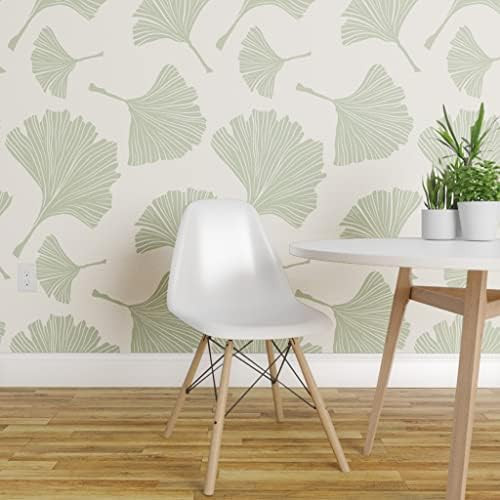 Peel & Stick Wallpaper Swatch - Ginkgo Biloba Line Art Leaves Sage Green On White Custom Removabl... | Amazon (US)