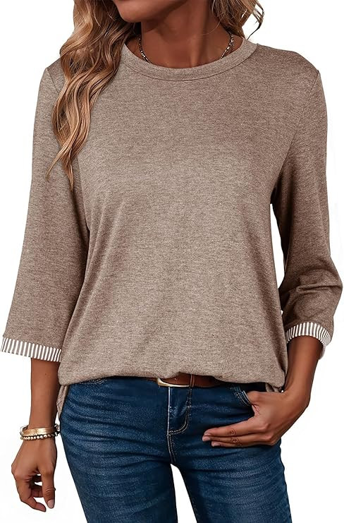 Dokotoo Women's Shirts Lightweight 2026 Summer Fashion 3/4 Length Sleeve T Shirts Casual Crew Nec... | Amazon (US)