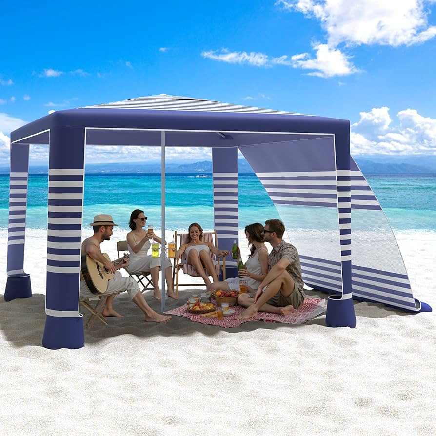 MoKo Beach Cabana, 8'×8' Large Beach Canopy with Side Wall, UPF 50+ Protection Easy Setup Beach ... | Amazon (US)