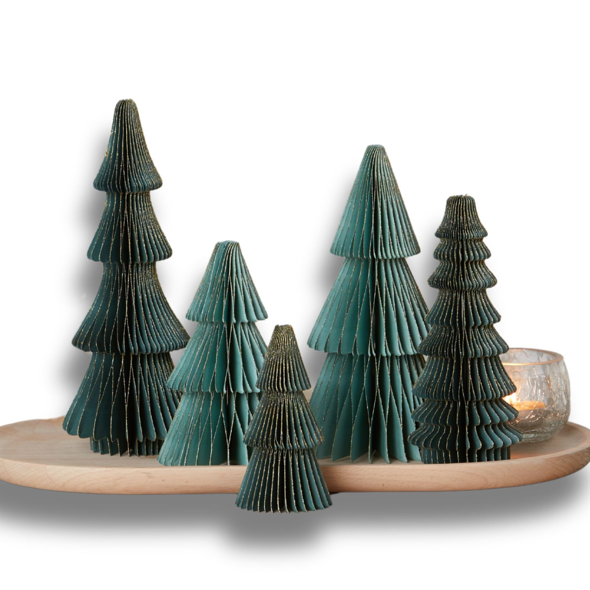 Set of 5 Pine Green Honeycomb Paper Christmas Trees, Winter Table Centerpiece, Glitter Gold Edgin... | Amazon (US)