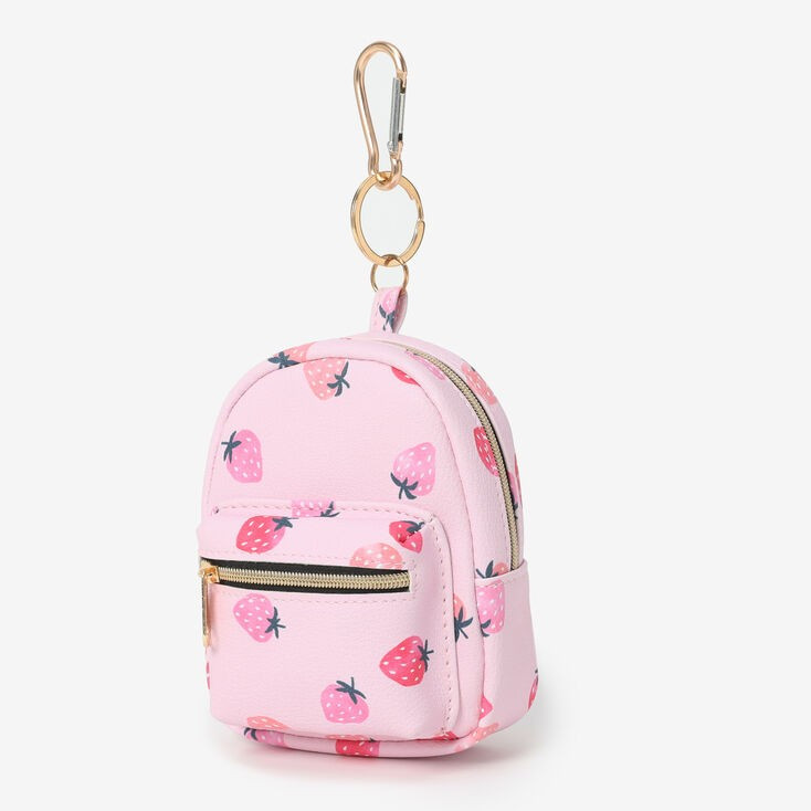 Pink Strawberry Print Mini Backpack Keychain | Claire's (US)