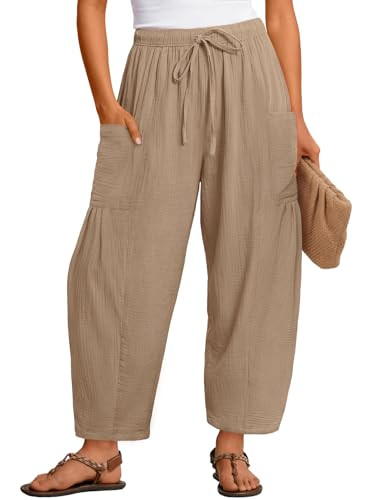 MEROKEETY Women's Linen Wide Leg Pants Summer 2026 Casual Loose Beach Vacation Baggy Palazzo Barr... | Amazon (US)