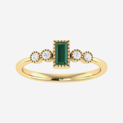 9ct Yellow Gold Created Emerald Baguette Ring | TK Maxx