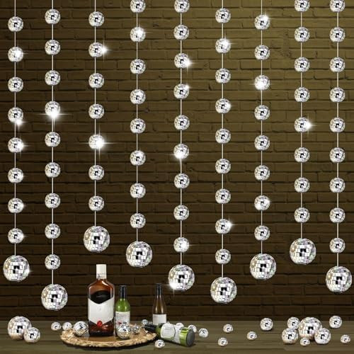 Sumind 8 Pack Disco Party Decorations Mini Disco Ball Garlands Silver Mirror Ball Hanging Banner ... | Amazon (US)