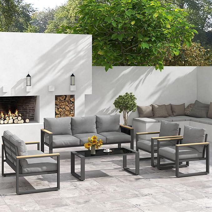 Aluminum Patio Furniture Set, 5 Piece Outdoor Conversation Set with Coffee Table, Metal Outdoor P... | Amazon (US)