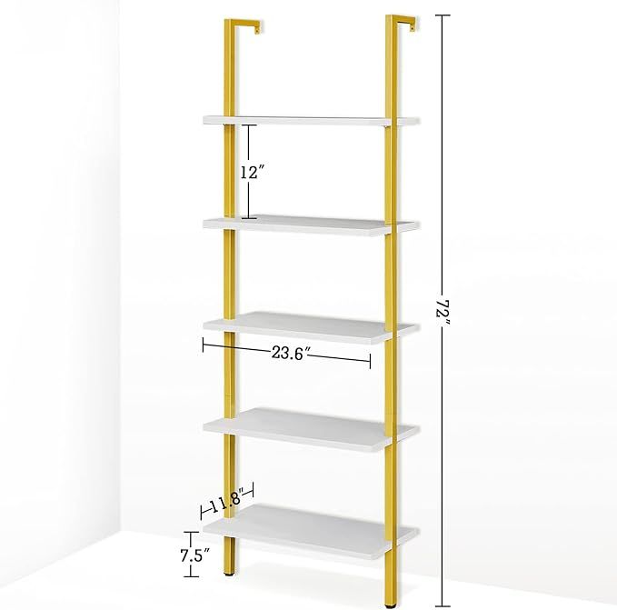 PRAISUN Ladder Shelf, 5 Tier Industrial Bookshelf for Bedroom, Open Wall Mount Bookshelf, Display... | Amazon (US)