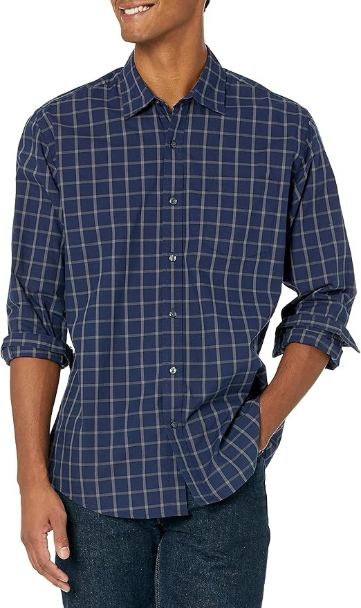 Amazon Essentials Men's Regular-Fit Long-Sleeve Casual Poplin Shirt | Amazon (US)