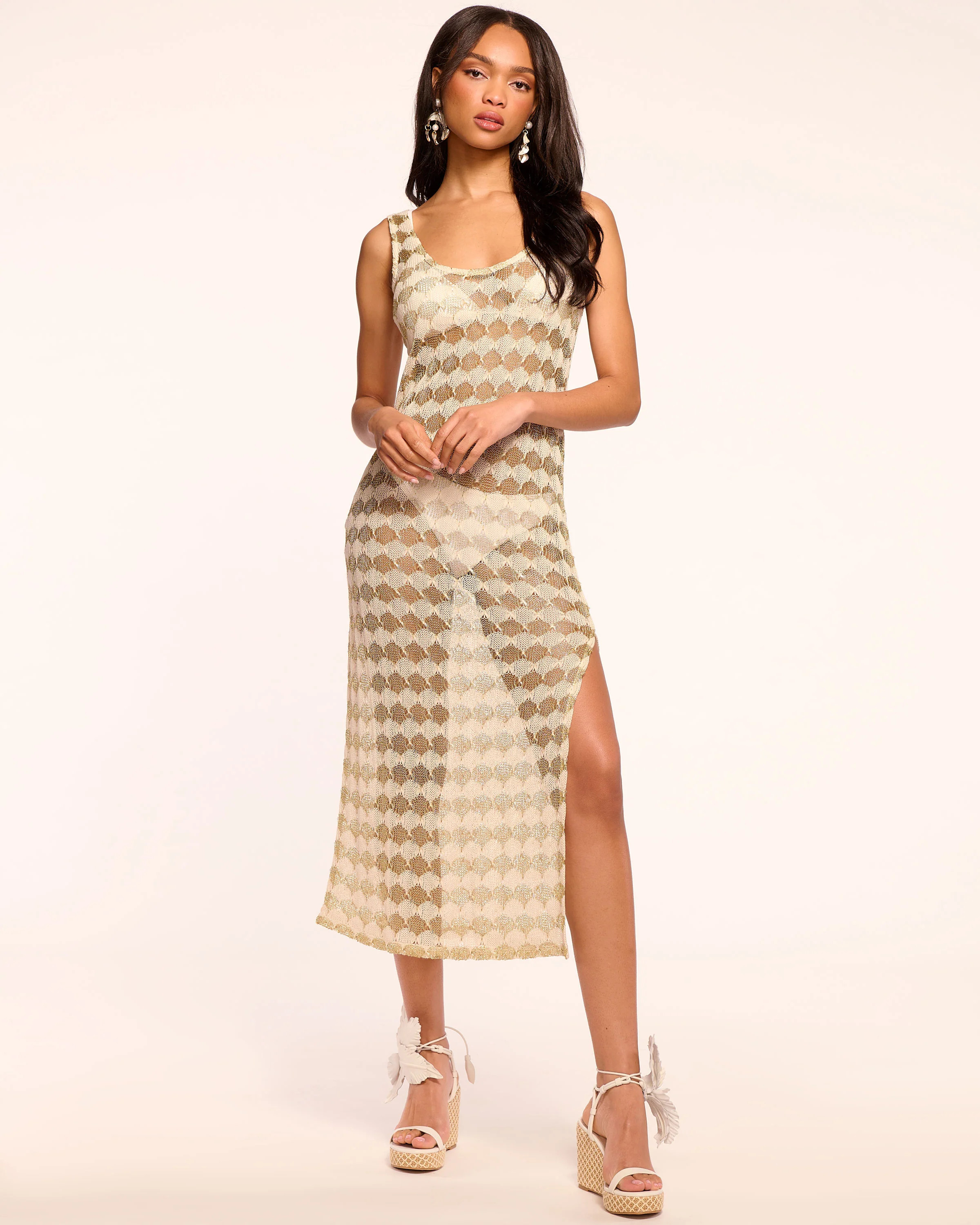 Angely Crochet Coverup Midi Dress in Gold Crochet | Ramy Brook